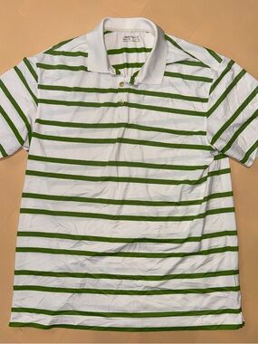 Nike Golf Dri Fit Polo Shirt Mens XXL White Green Striped Performance Golf